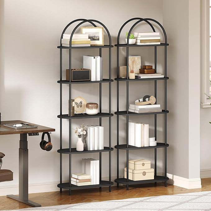 HOOBRO 5 Tier Open Bookshelf, Industrial Arched Bookcase Display Shelf Rack