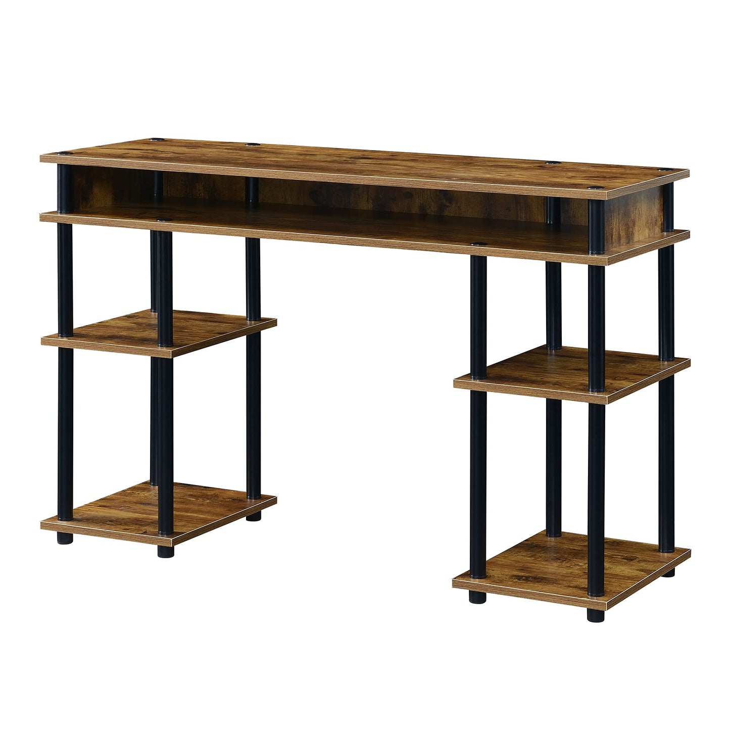Convenience Concepts Designs2Go No Tools Desk - Home Office Desk with Shelves, Corner Shelf, Vanity Desk, Computer Desk, Nail Table for Nail Tech, 47.25" L x 15.75" W x 30" H, Barnwood/Black