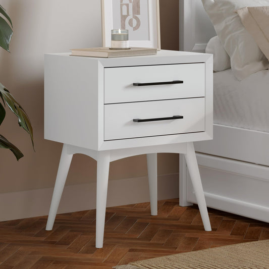 AFI, Pasadena Solid Wood Mid-Century Modern 2 Drawer Nightstand, White