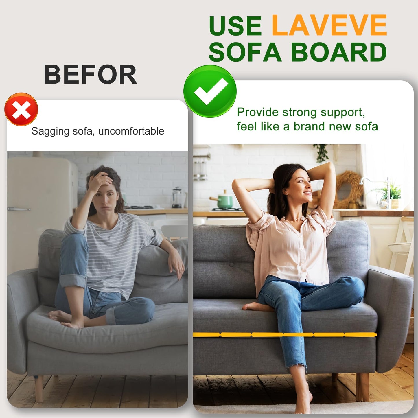 LAVEVE Heavy Duty Couch Cushion Support Board for Sagging Sofa, 21.5''x70'' Extra Thick Solid Wood Under Couch Insert with Anti-Slip Dots, Repair Sagging Spring Sofa and Replace Worn Cushions