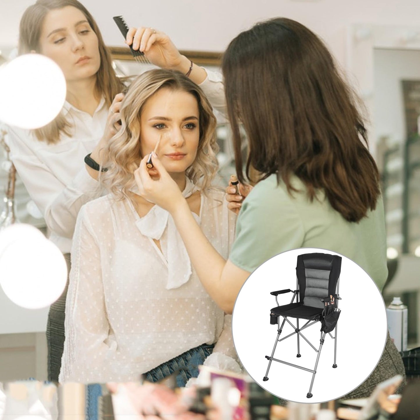 Stonehomy Extra Tall Folding Chairs for Adults 2 Pack, Portable Bar Height Foldable Director Chairs for Camping Outside, Comfortable with Makeup PocketHigh Back and Footrest, Black
