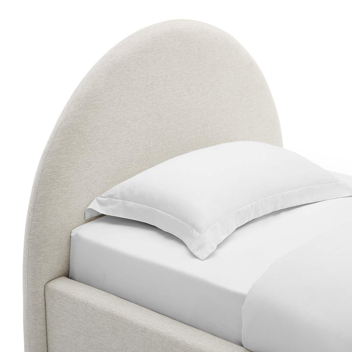 Modway Resort Twin Size Platform Bed with Arch Shaped Round Headboard in Heathered Weave Ivory, Woven Heathered Fabric Upholstery, Soft Cloud Bed Frame, No Box Spring Needed, Strong Wood Slats