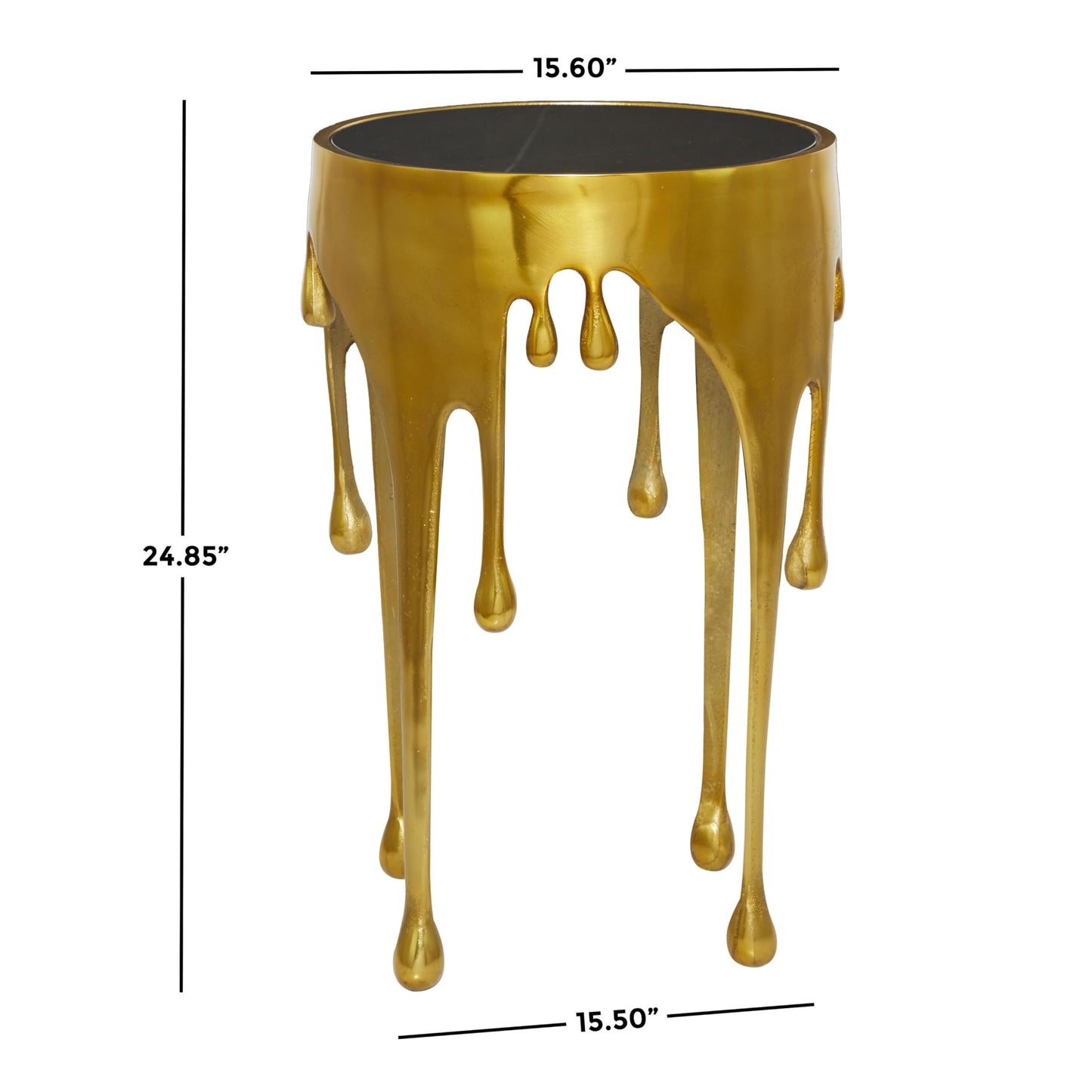 Deco 79 Aluminum Metal Abstract Melting Drip Accent Table with Melting Design and Shaded Glass Top, 16' x 16' x 25', Gold