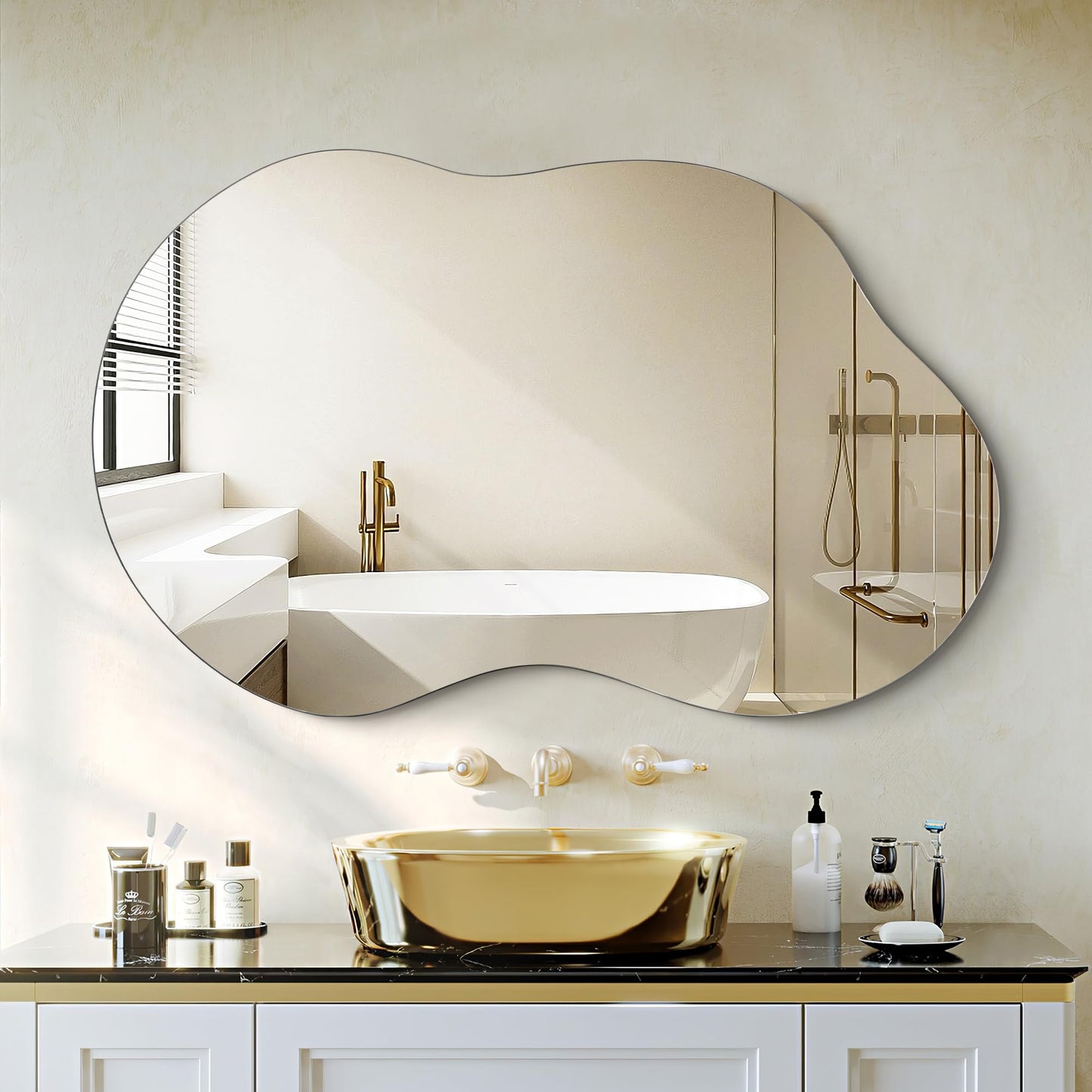 Dorlicecass Bathroom Mirror - Irregular Wall Mirrors Decorative 24"x36" Asymmetrical Tempered Glass Frameless for Vanity, Bedroom, Living Room, Cloakroom, Entryway
