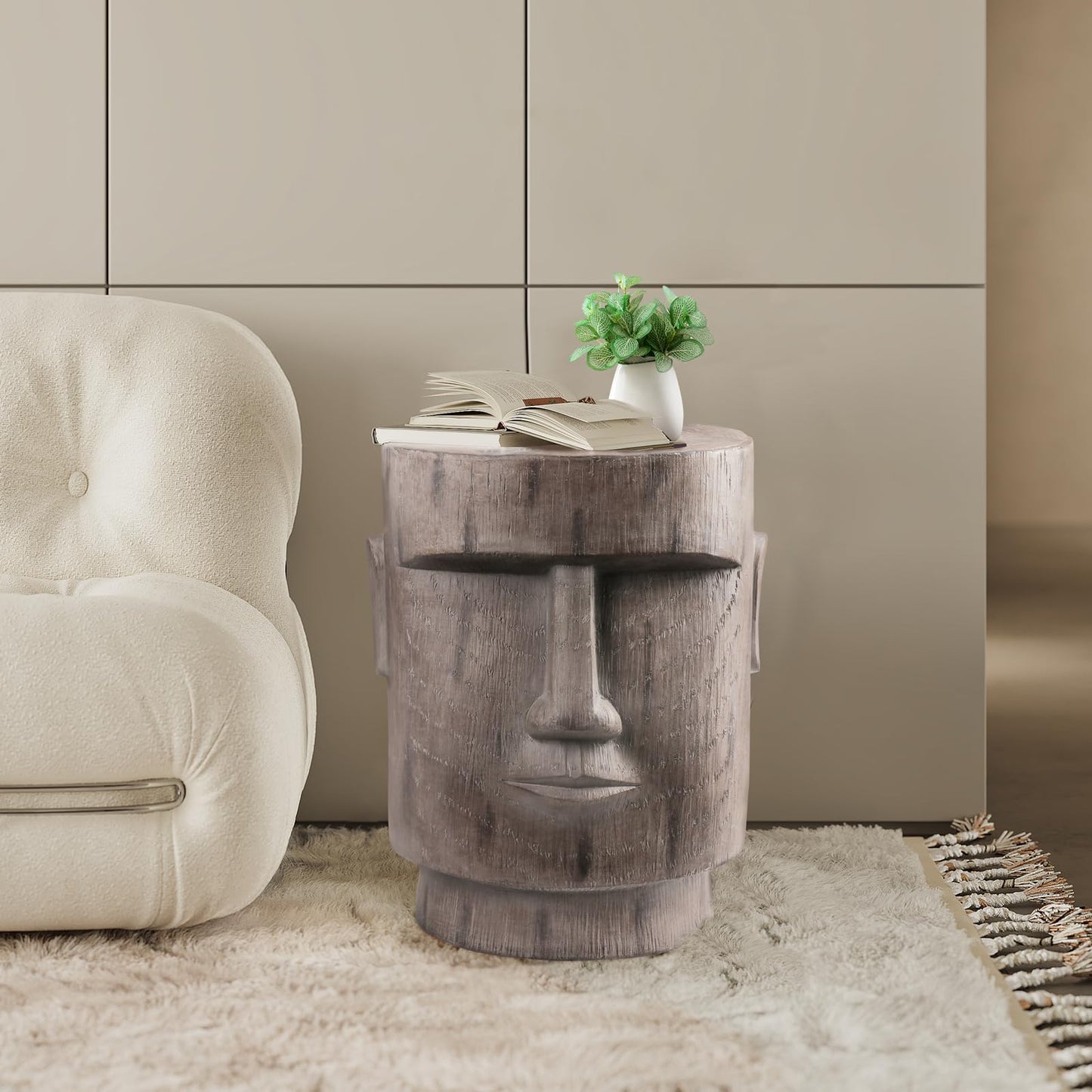 ARSTRIA Outdoor Side Table Easter Island AHU Akivi Moai Statue Pedestal End Table Stool for Home Patio Deck Sunroom Garden Balcony Yard Lawn Grey