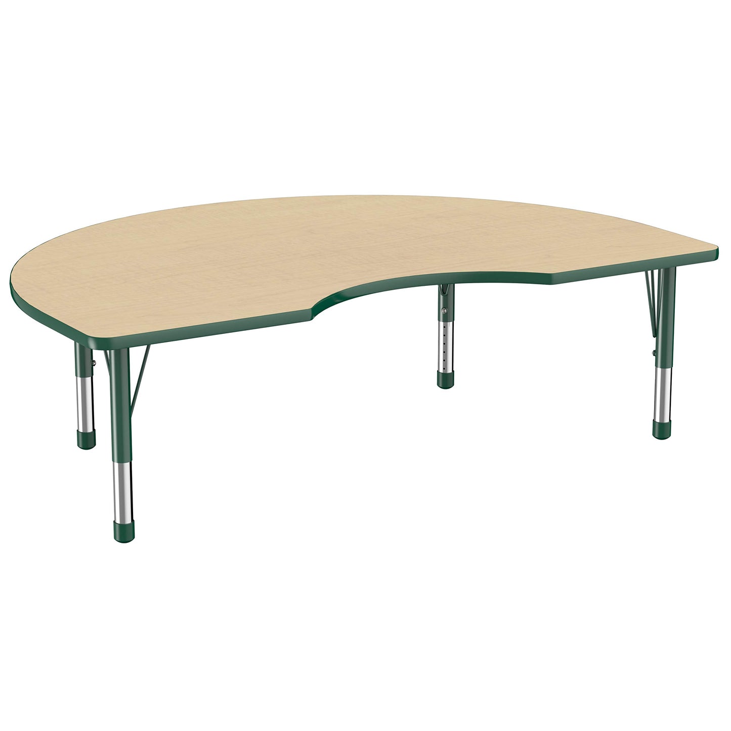FDP Kidney Activity School and Classroom Kids Table (48 x 72 inch), Chunky Toddler Legs for Collaborative Seating Environments, Adjustable Height 15-24 inches - Maple Top and Green Edge