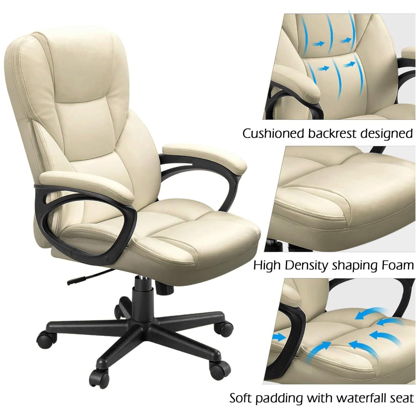 Furmax Office Executive Chair High Back Adjustable Managerial Home Desk Chair, Swivel Computer PU Leather Chair with Lumbar Support (1, Khaki)