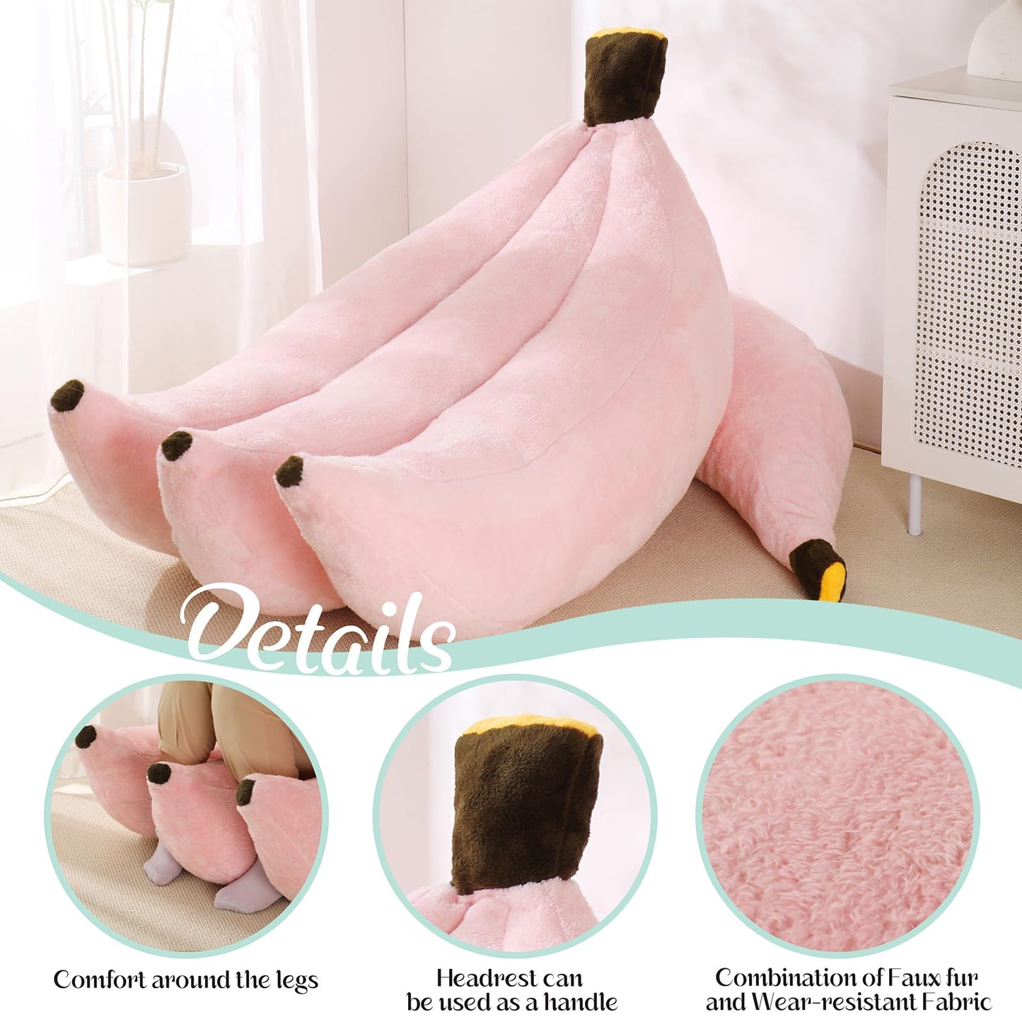 IEVENW Banana Bean Bag Chair with Ottoman, Floor Sofa Bed with Footrest, Comfy Convertible Lounger for Adults, Plush Couch for Bedroom, Living Room or Dorm, L-Pink