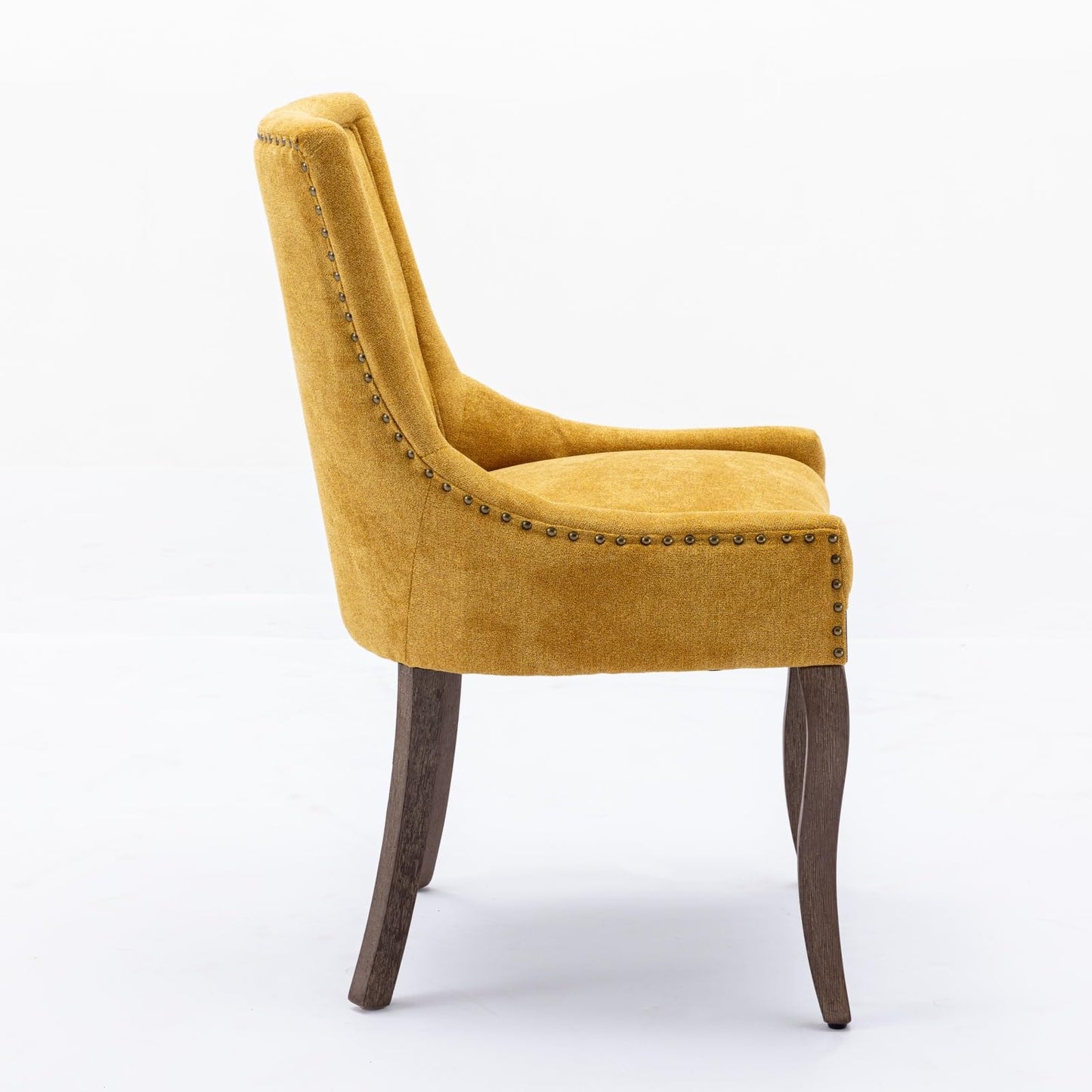 Ball & Cast Mid-Century Upholstered Dining Chairs Set of 2, Thickened Fabric Wingback Kitchen Chairs with Bronze Nail Head & Toned Solid Wood Legs, Golden