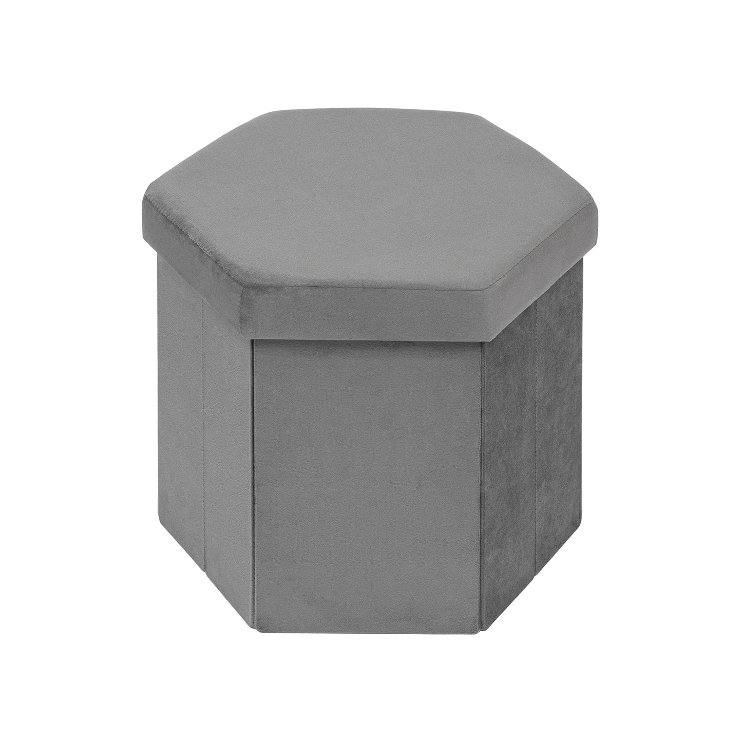ZOLANOful Hexagon Storage Ottoman for Small Spaces, Velvet Accent Footstool with Hidden Storage, Foldable Ottoman Seat for Living Room, Bedroom, Dorm & Entryway, Charcoal, 15 x 16.9 x 15 Inch