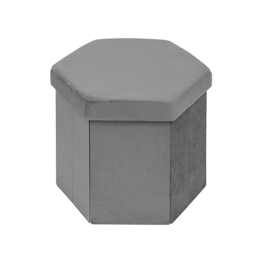ZOLANOful Hexagon Storage Ottoman for Small Spaces, Velvet Accent Footstool with Hidden Storage, Foldable Ottoman Seat for Living Room, Bedroom, Dorm & Entryway, Charcoal, 15 x 16.9 x 15 Inch