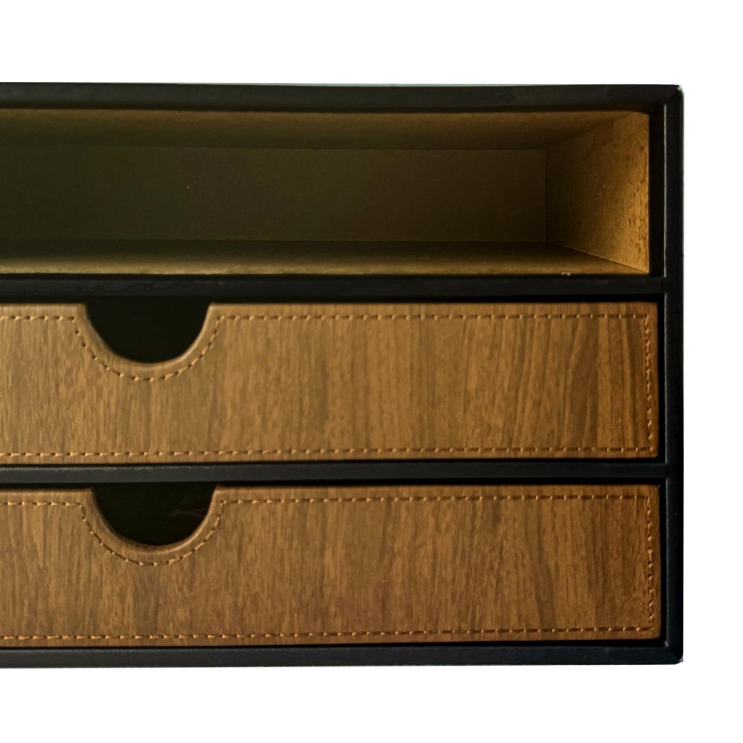 UnionBasic Document Organizer, 3-Drawer File Cabinet Document Storage Box, Office Desktop Filing Organizer, Black with Wood Grain Drawers