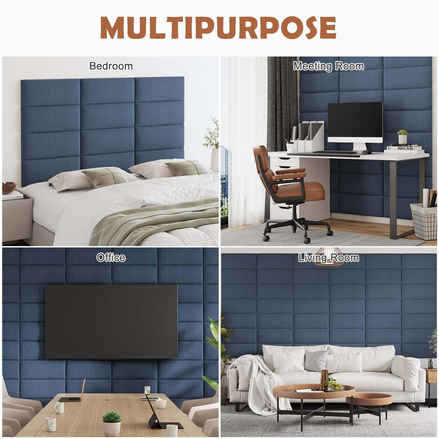 IFNOW Upholstered Wall Mounted Headboard, 3D Soundproof Wall Panels Peel and Stick, Reusable and Removable Tufted Bed Headboard in Blue (12 Panels, 10" x 24")