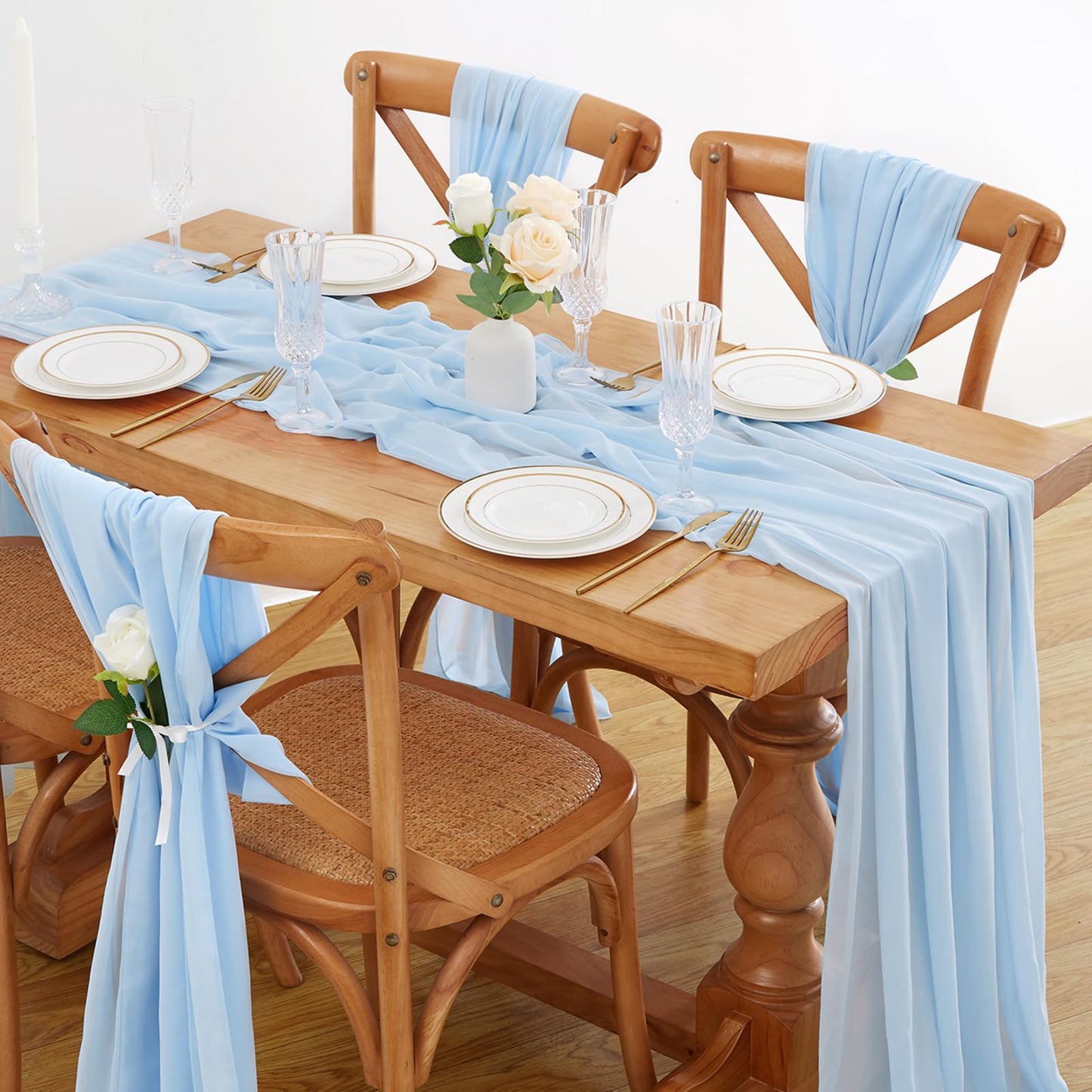 Chiffon Table Runner 10 Pieces 27x120 Inches Blue Soft Sheer Table Runners for Elegant Party Buffet Table Decoration
