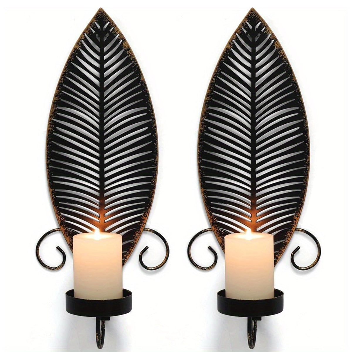 Leaf Wall Candle Sconces Vintage Metal Candle Holder, Set of 2 Wall Candlestick Mounted for Hallway Fireplace Bedroom Living Room (Black)