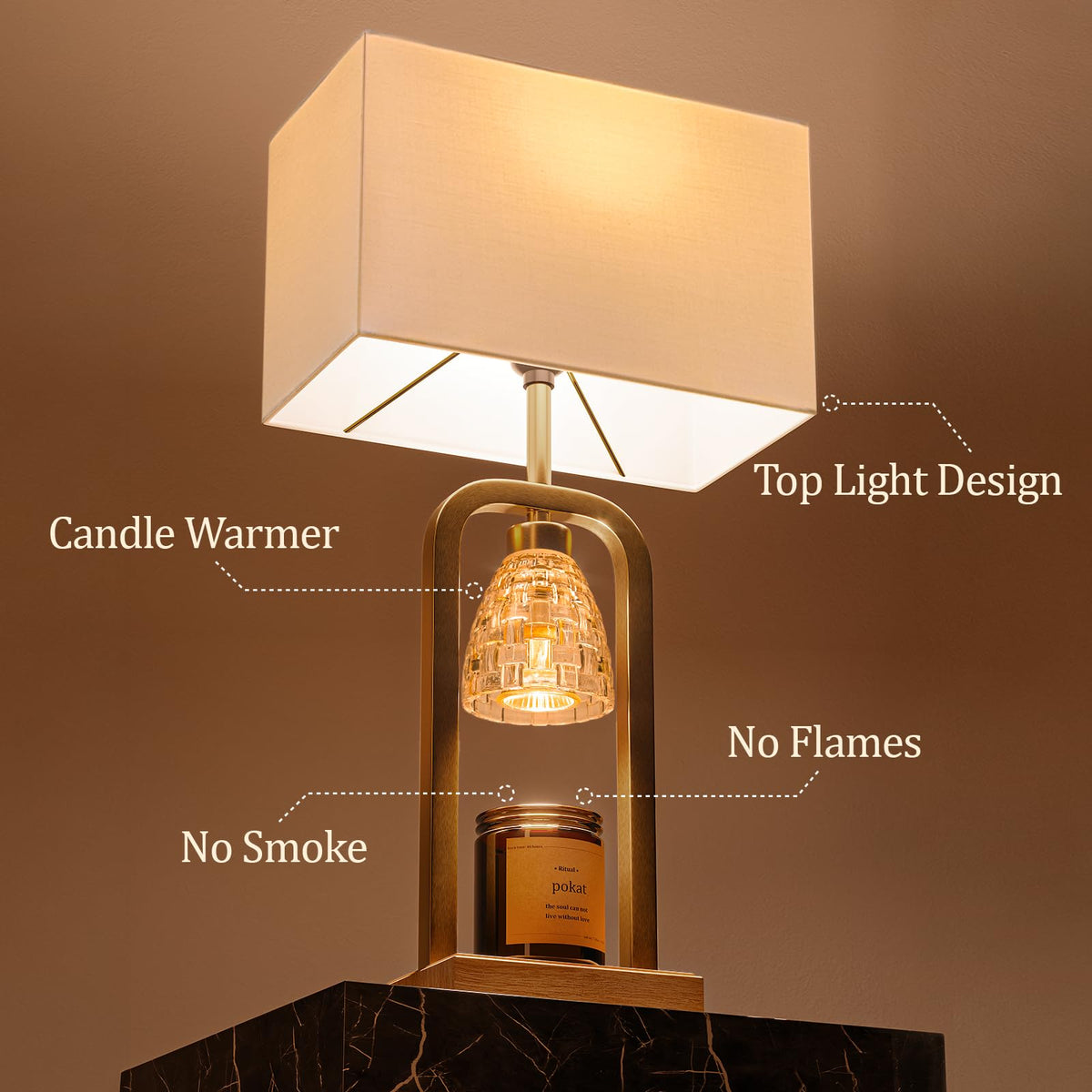 PoKat Electric Candle Warmer Lamps Gold, Lamp Candle Warmers with Timer Dimmer, Wax Light Warming Table Lamps Set of 2 for Jar Candles, Modern Bedside Lamp for Home Decor Living Room, Bulb Included