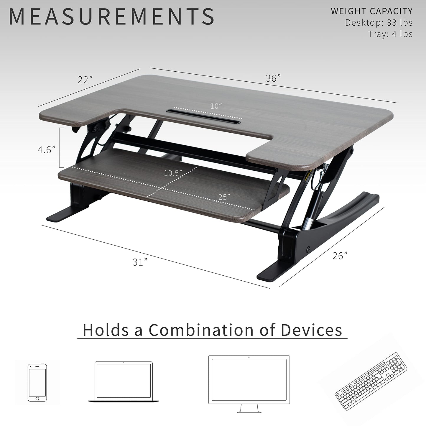VIVO 36 inch Height Adjustable Stand Up Desk Converter, V Series, Quick Sit to Stand Tabletop Dual Monitor Riser Workstation, Gray Top, Black Frame, DESK-V000VG