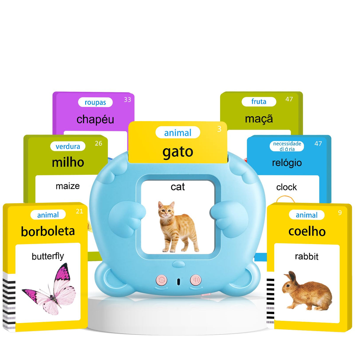 Portuguese (Brazil) & English Talking Flash Cards for Toddlers, Bilingual Flash Cards Learning Montessori Toys with 224 Sight Words, Speech Therapy Toys for Children Sensory Preschool Education Gifts