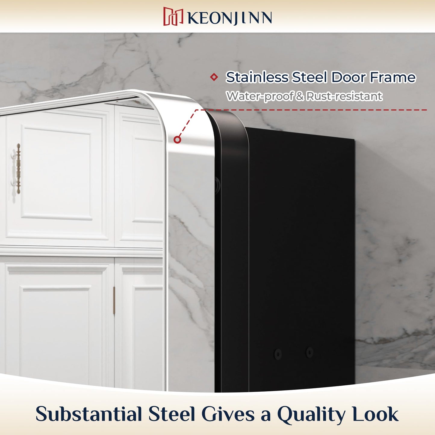 Keonjinn Chrome Medicine Cabinet Mirror 16 x 24 Inch, Recessed Medicine Cabinet for Bathroom, Elegant Stainless Steel Framed, Stepless Adjustable Shelves, in Wall or Surface Mount, Soft Closing