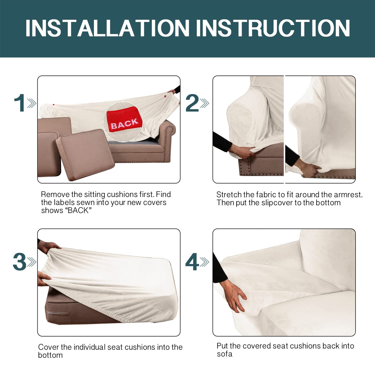 FantasDecor 3 Piece Sofa Covers Velvet for 2 Cushion Couch Stretch Loveseat Slipcover with Individual Seat Elastic Furniture Protector for Pets (Loveseat, Ivory)