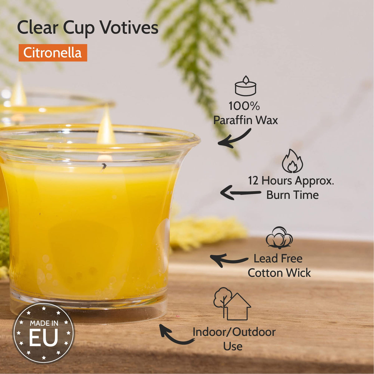 HYOOLA Clear Cup Scented Votive Candles - Vanilla - 12 Hour Burn Time - 4 Pack - European Made
