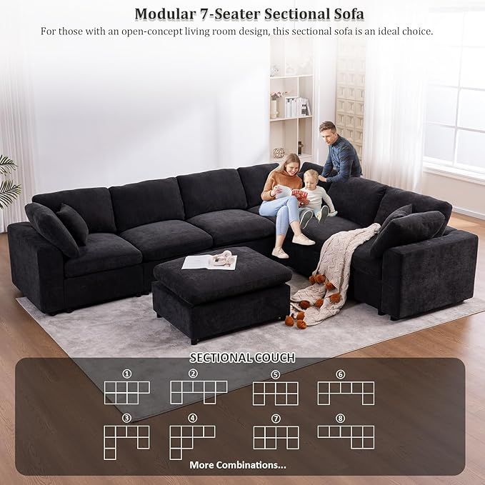 Oversized Modular Sectional Sofa Couch, Large 7 Seater Corner Sofa Modern U