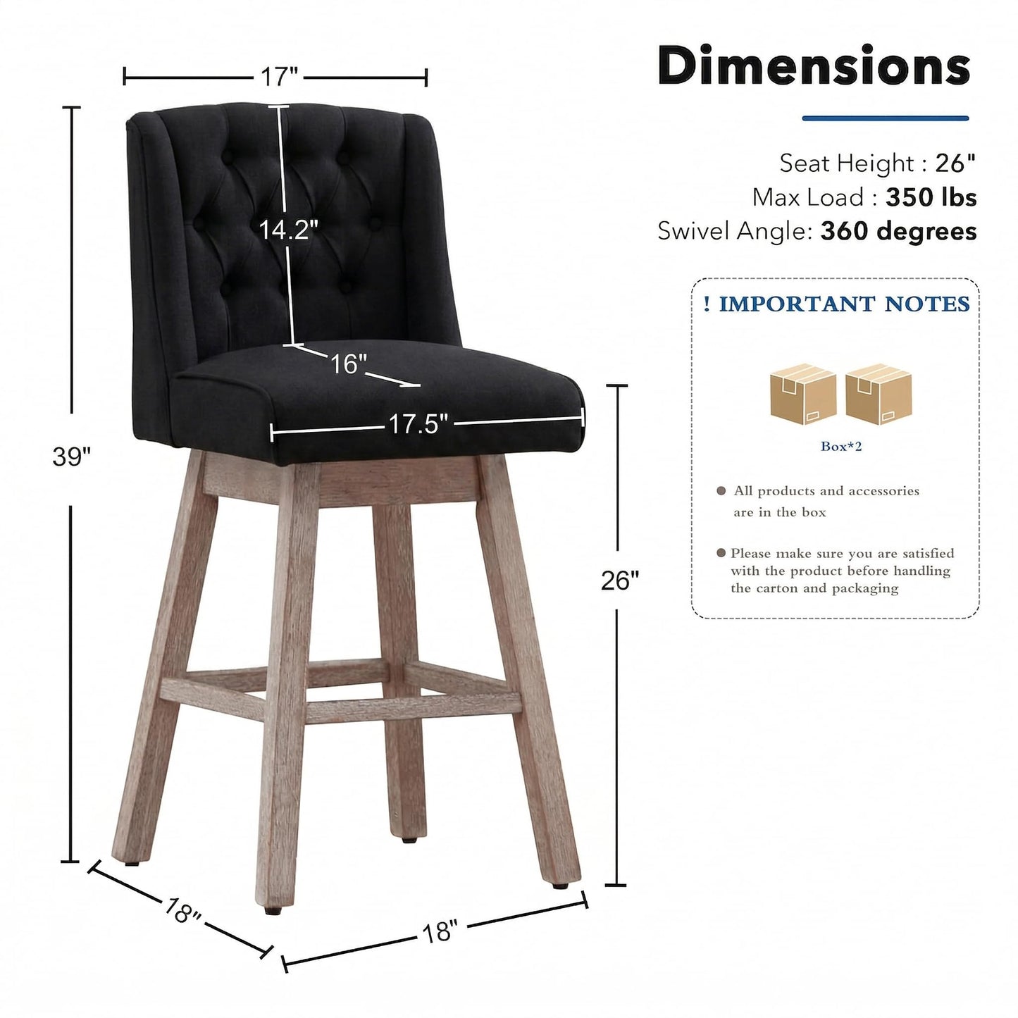 UDAX 26" Swivel Bar Stools Set of 4, Counter Height Barstools with Back, Linen Fabric Upholstered Bar Stools, Modern Barstools Wood Legs for Kitchen Island Dining Room Bar