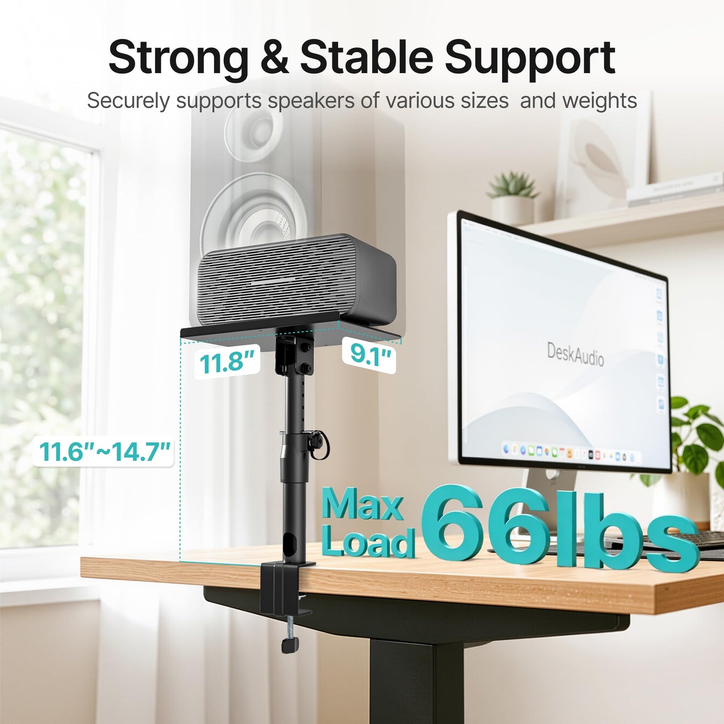 Adjustable Clamp-on Speaker Stand Pair, Height Tilt Swivel Adjustable Desktop Speaker Mounts, Heavy Duty Universal Monitor Speaker Stands for Home Office Studio Bookshelf Speakers,Black