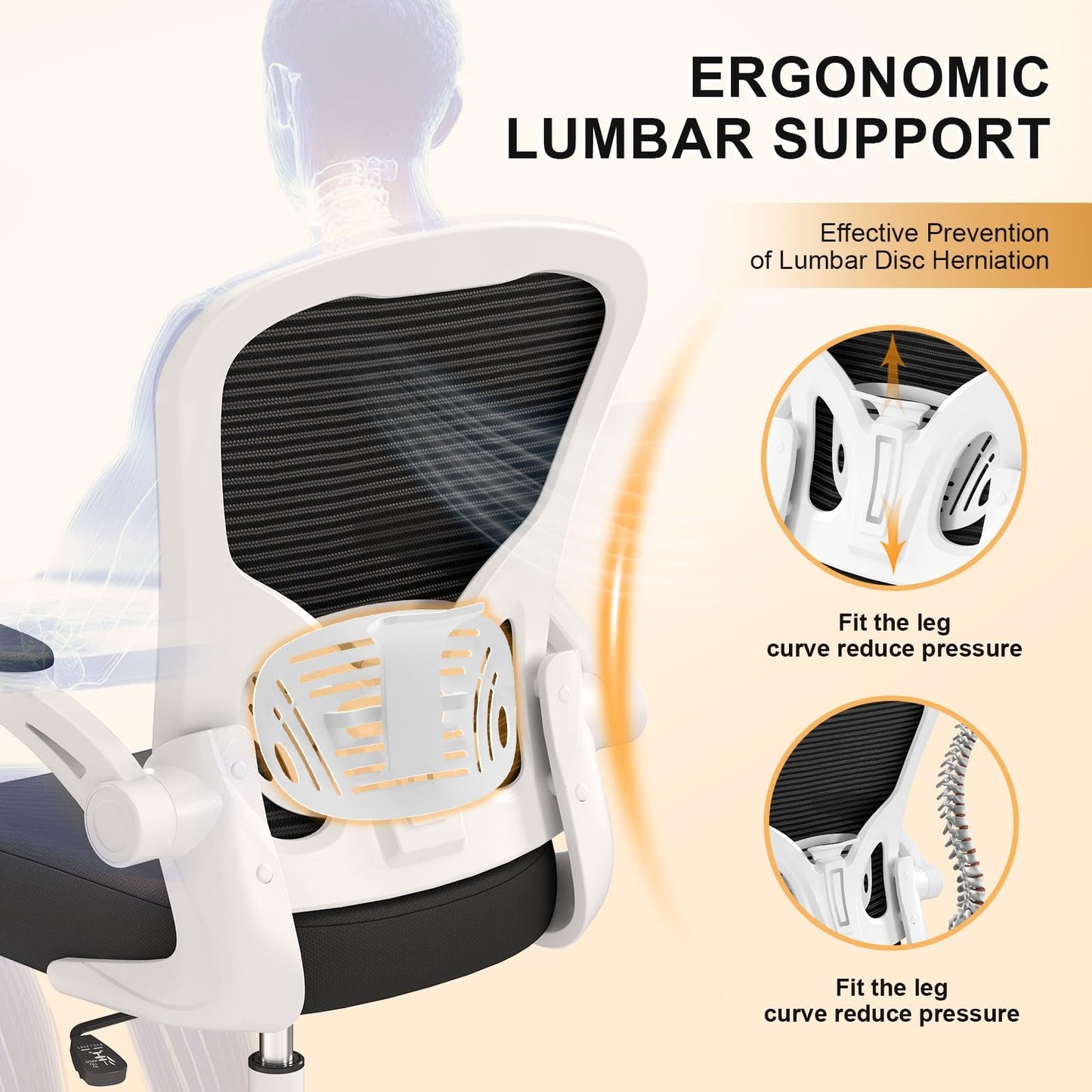 Office Chair, Ergonomic Desk Chairs 330LBS Capacity High Back Mesh Computer Chair with Flip-up Armrests, Comfy Work Chair with Adjustable Lumbar Support