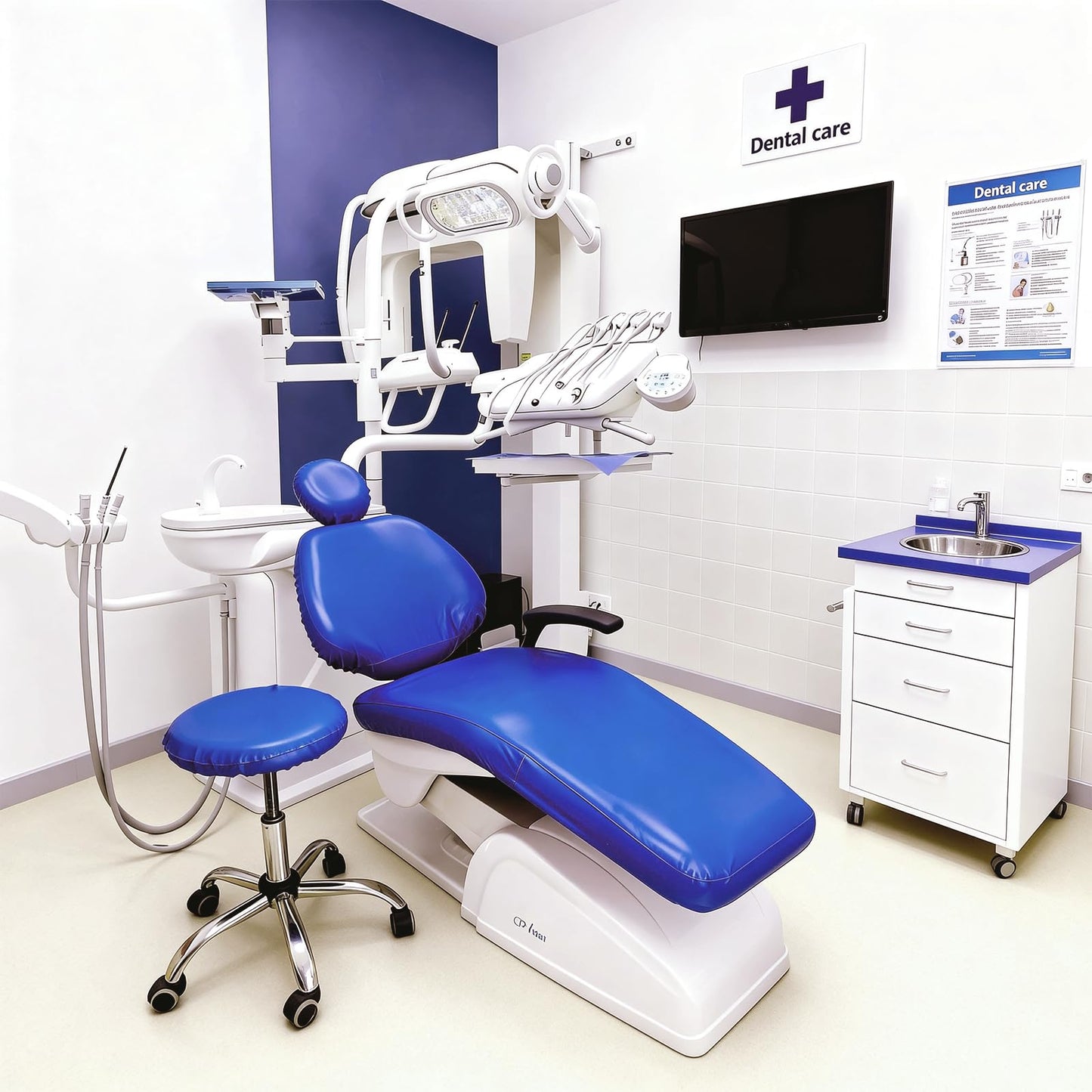 buyzg 5Pcs Dental Chair Covers Set - Waterproof & Non-Slip PU Leather Elastic Full Covers with Foot, Seat, Headrest & Backrest Protectors for Dental Clinic Chairs(Deep Blue)
