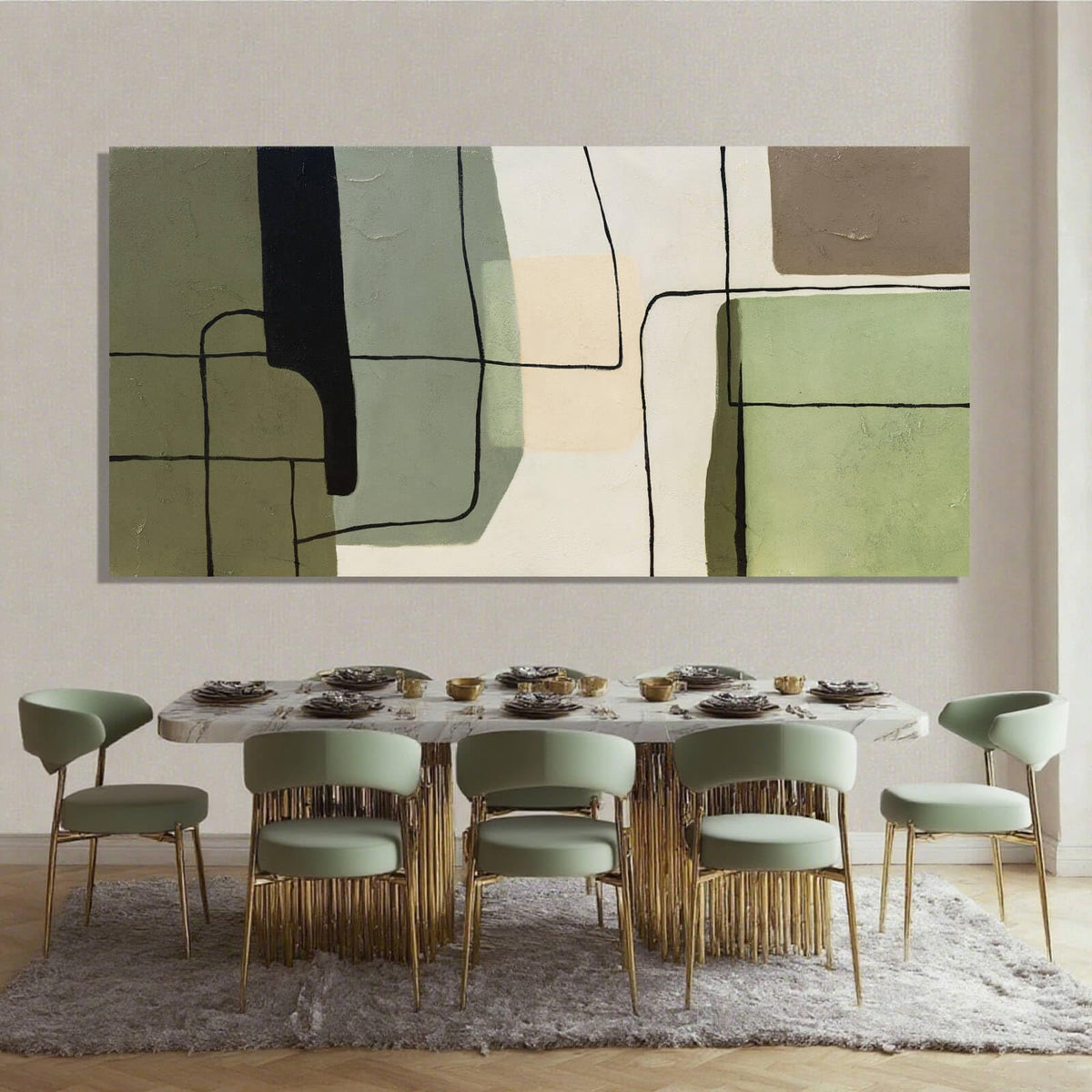 ZENPEE Green Modern Wall Art and White Canvas Art, Large Abstract Wall Art for Office, Dining Room, Bedroom, or Living Room, 29" x 58"
