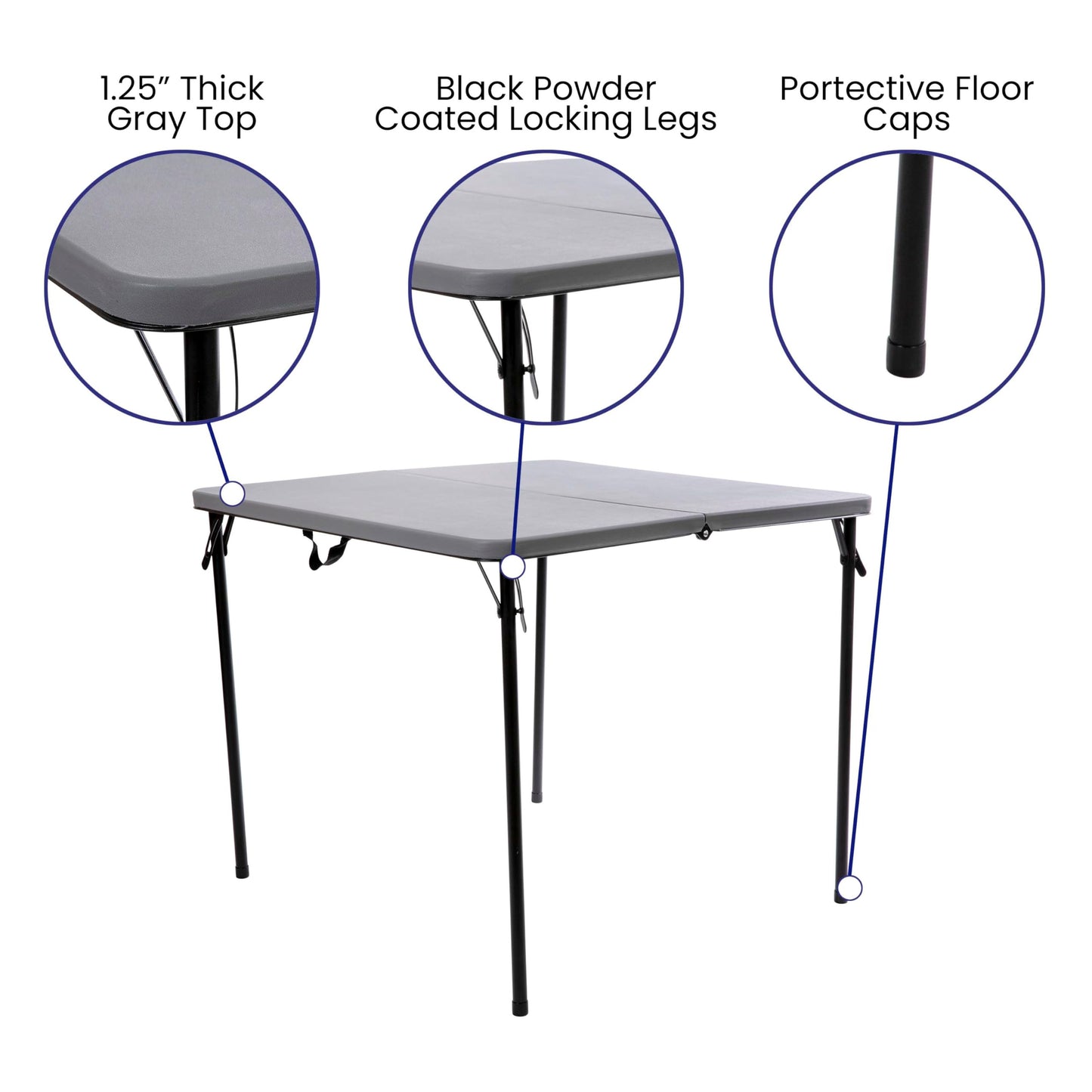 Flash Furniture Dunham 2.83' Square Plastic Folding Event Table with Carrying Handle, Bi-Fold Portable Banquet Table for Indoor/Outdoor Events, Gray