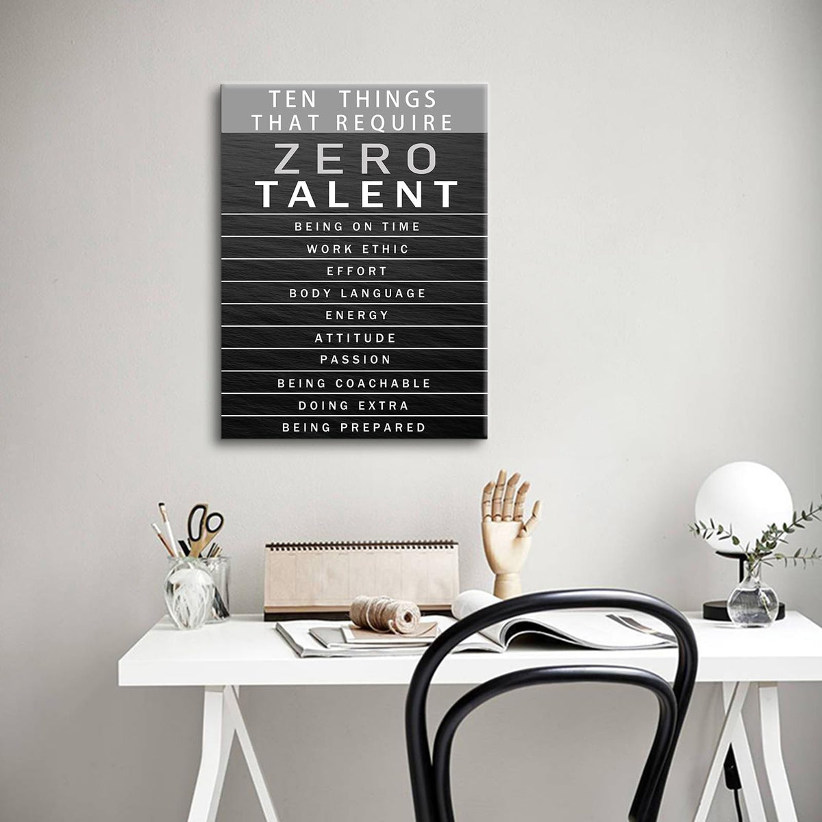 PJQART Framed Canvas Wall Art Zero Talent Motivational Quote Print Work Ethic Effort Single Panel Wall Decor for Home Office Classroom Gym Dorm Display, Canvas, 24x18inch
