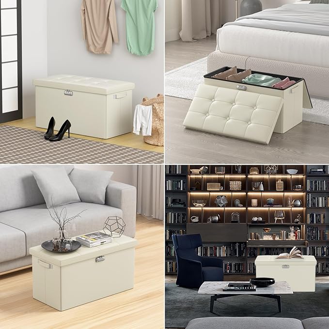 ENGPOW Storage Ottoman Bench, Fireproof Folding Bench