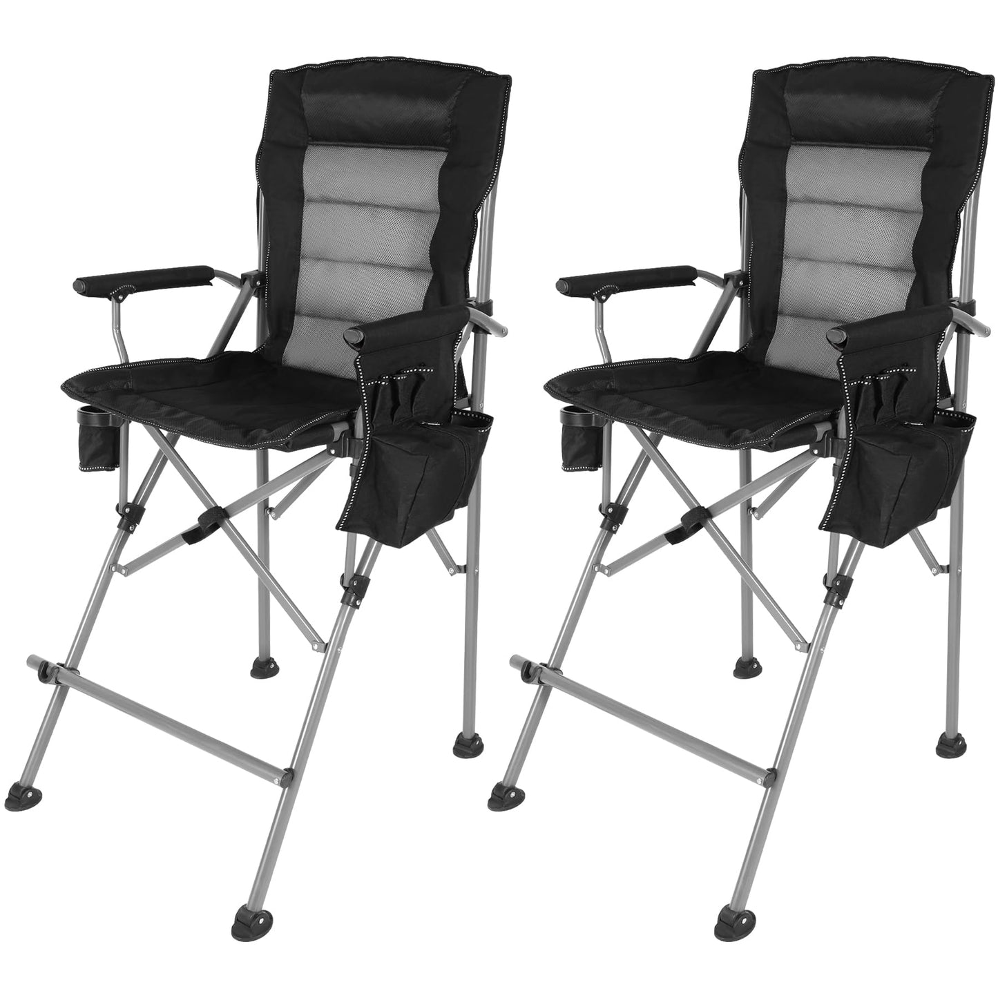 Stonehomy Extra Tall Folding Chairs for Adults 2 Pack, Portable Bar Height Foldable Director Chairs for Camping Outside, Comfortable with Makeup PocketHigh Back and Footrest, Black