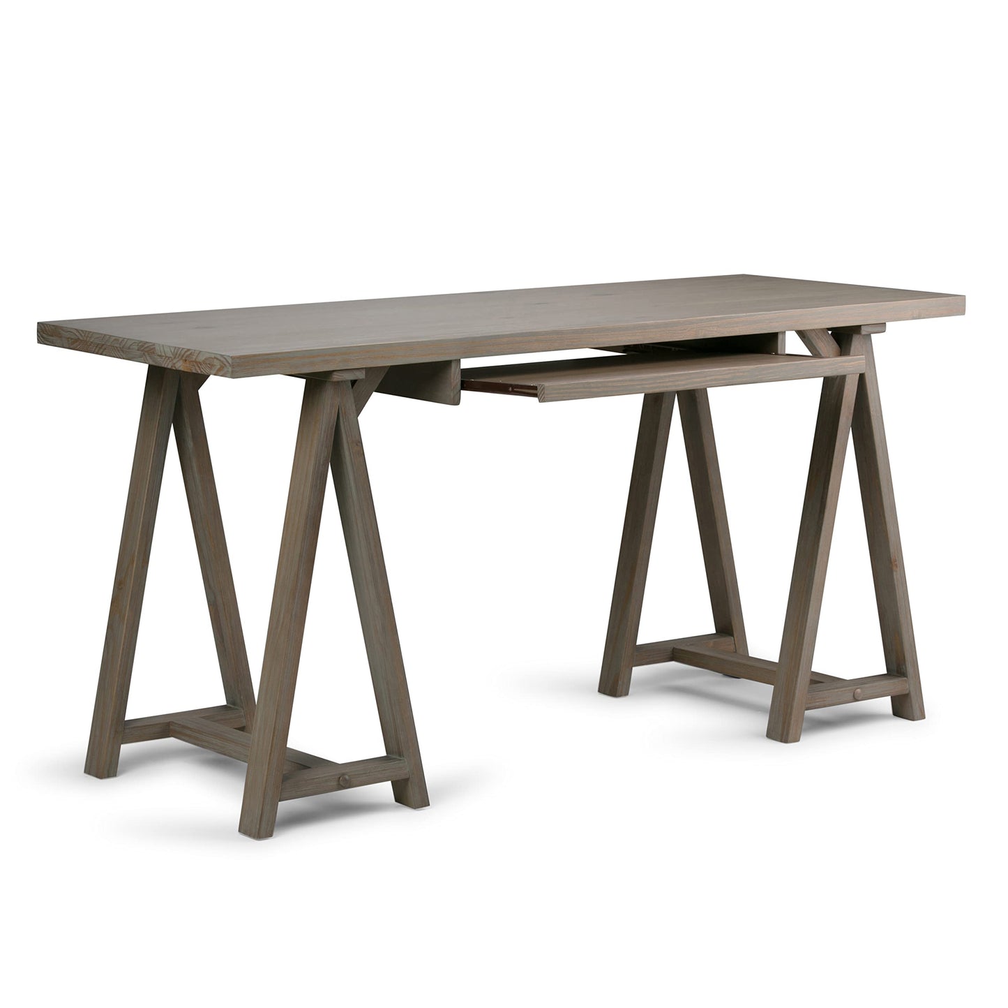 SIMPLIHOME Sawhorse SOLID WOOD Modern Industrial 60 inch Wide Home Office Desk, Writing Table, Workstation, Study Table Furniture in Distressed Grey
