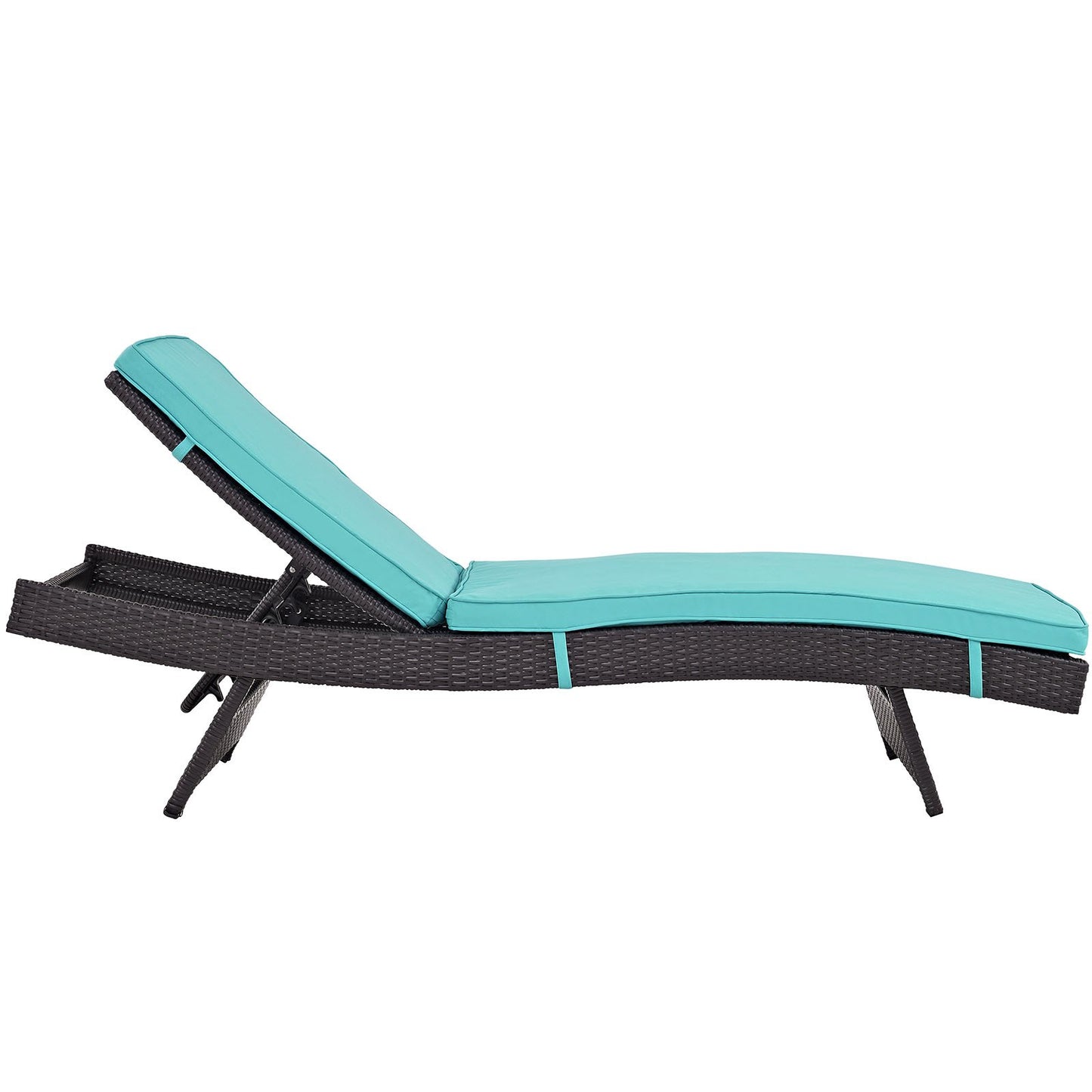 Modway Convene Wicker Rattan Outdoor Patio Chaise Lounge Chairs in Espresso Turquoise - Set of 4