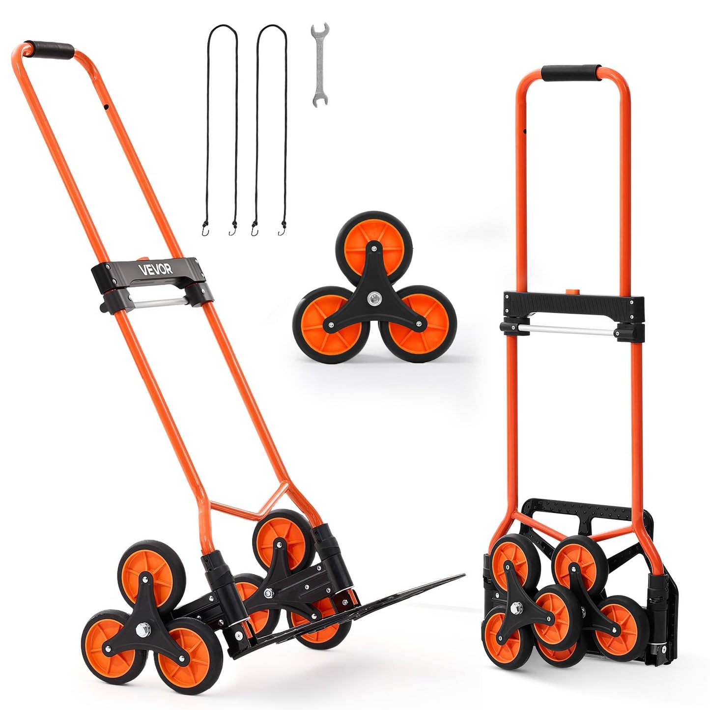 VEVOR Stair Climbing Cart 260 LBS, Portable Folding Aluminum Trolley Dolly for Stairs with Telescoping Handle, 6 Mute Wheels & 2 Ropes, Stair Climber Dolly for Home, Groceries, Warehouse