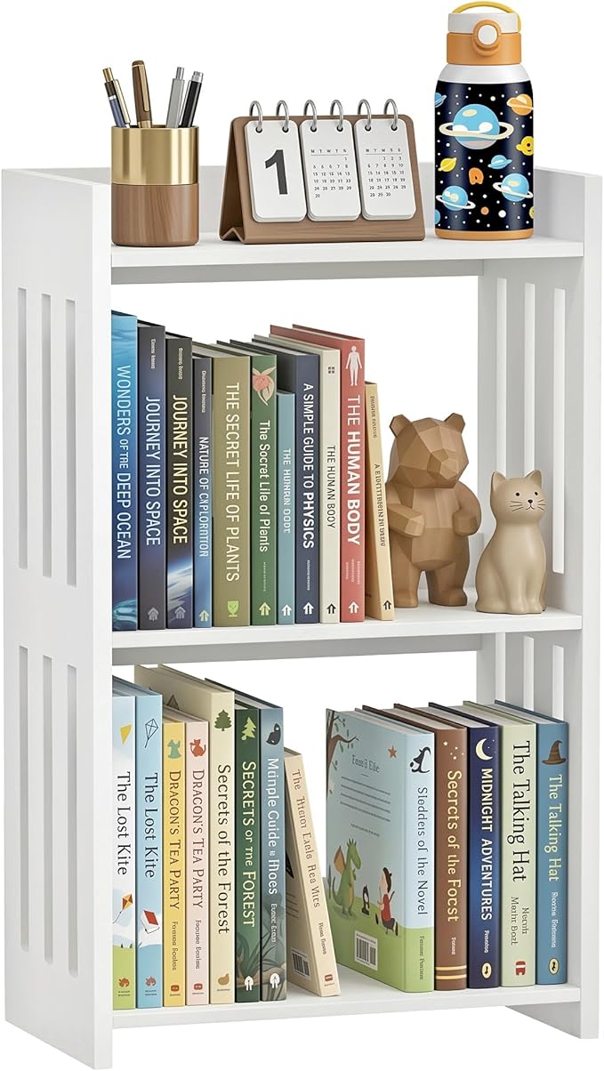 HAYOFAMY Bookshelf, Bookcase for Small Spaces, 3 Tier White Book Organizer