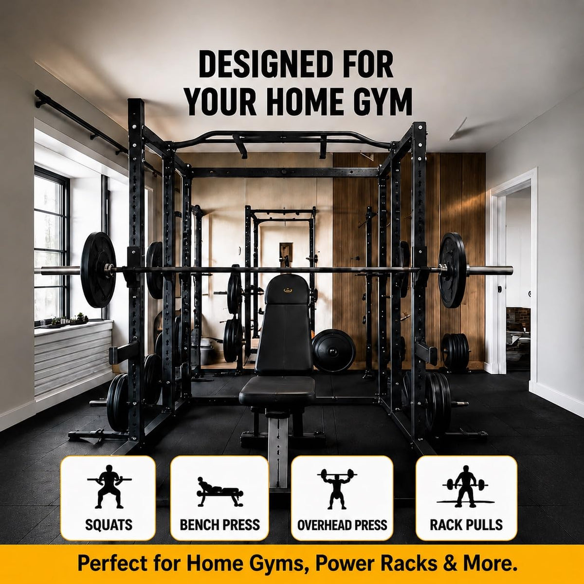 AINAFIX J Hooks for 3" x 3" Power Rack, Rubber Pad J-Hook for Power Cage, Bottom Reinforced Steel J Cups for Squat Rack (for 3"x3" Rack with 5/8" Hole)