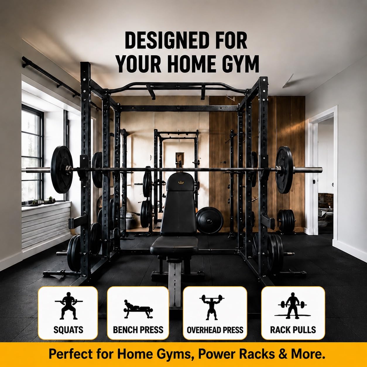 AINAFIX J Hooks for 2" x 2" Power Rack with 5/8" Hole, Rubber Pad J-Hook for Power Cage, Bottom Reinforced Steel J Cups for Squat Rack, Heavy Duty Barbell Holder, Black