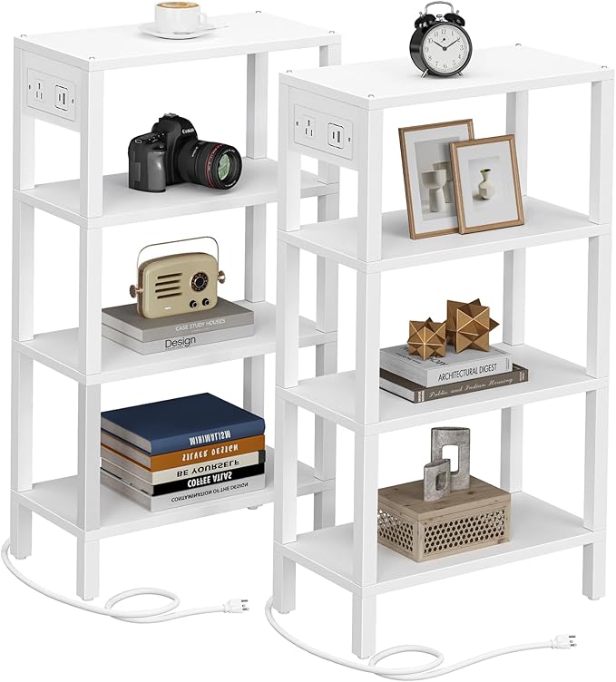 TUTOTAK Narrow Side Table with Charging Station, Small End Table with USB Ports