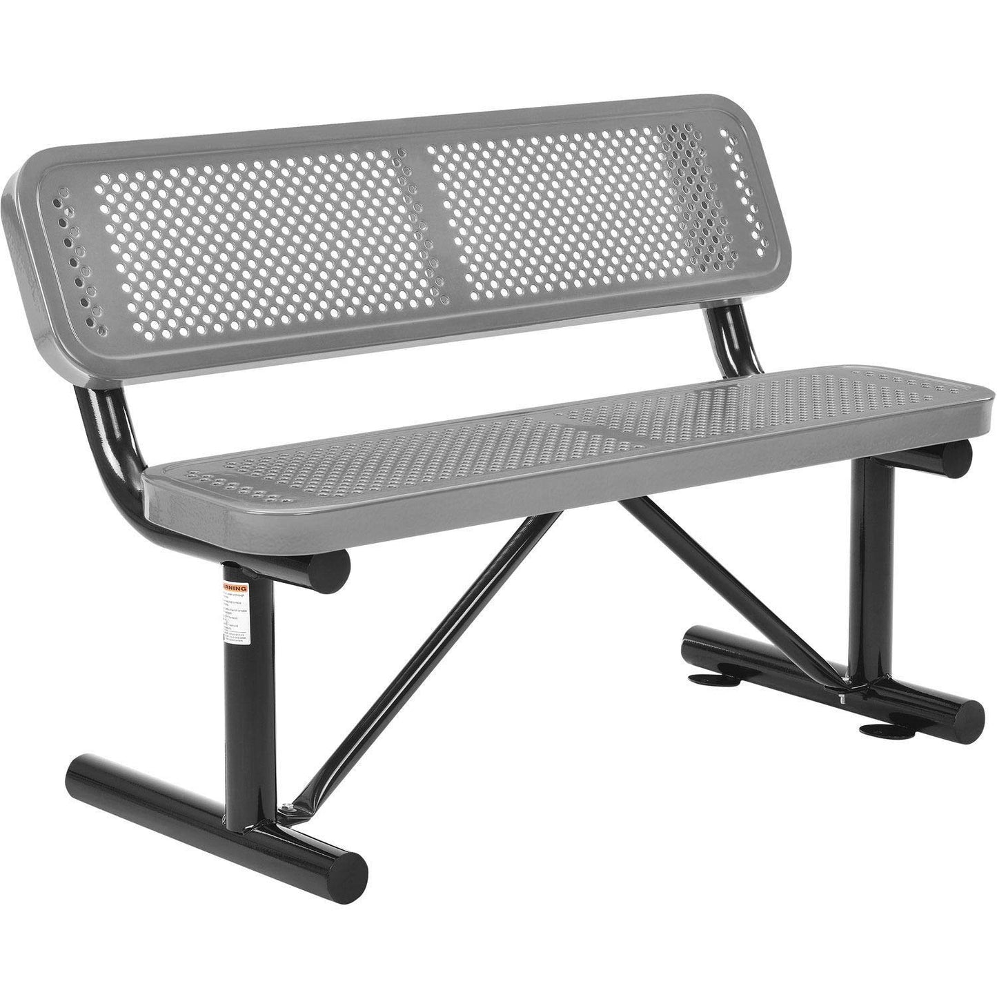 Global Industrial 4'L Heavy Duty Expanded Metal Mesh Bench with Backrest with Steel Frame, Portable Outdoor Bench, 1000 lbs Capacity, Gray, 48" L x 24" W x 33" H