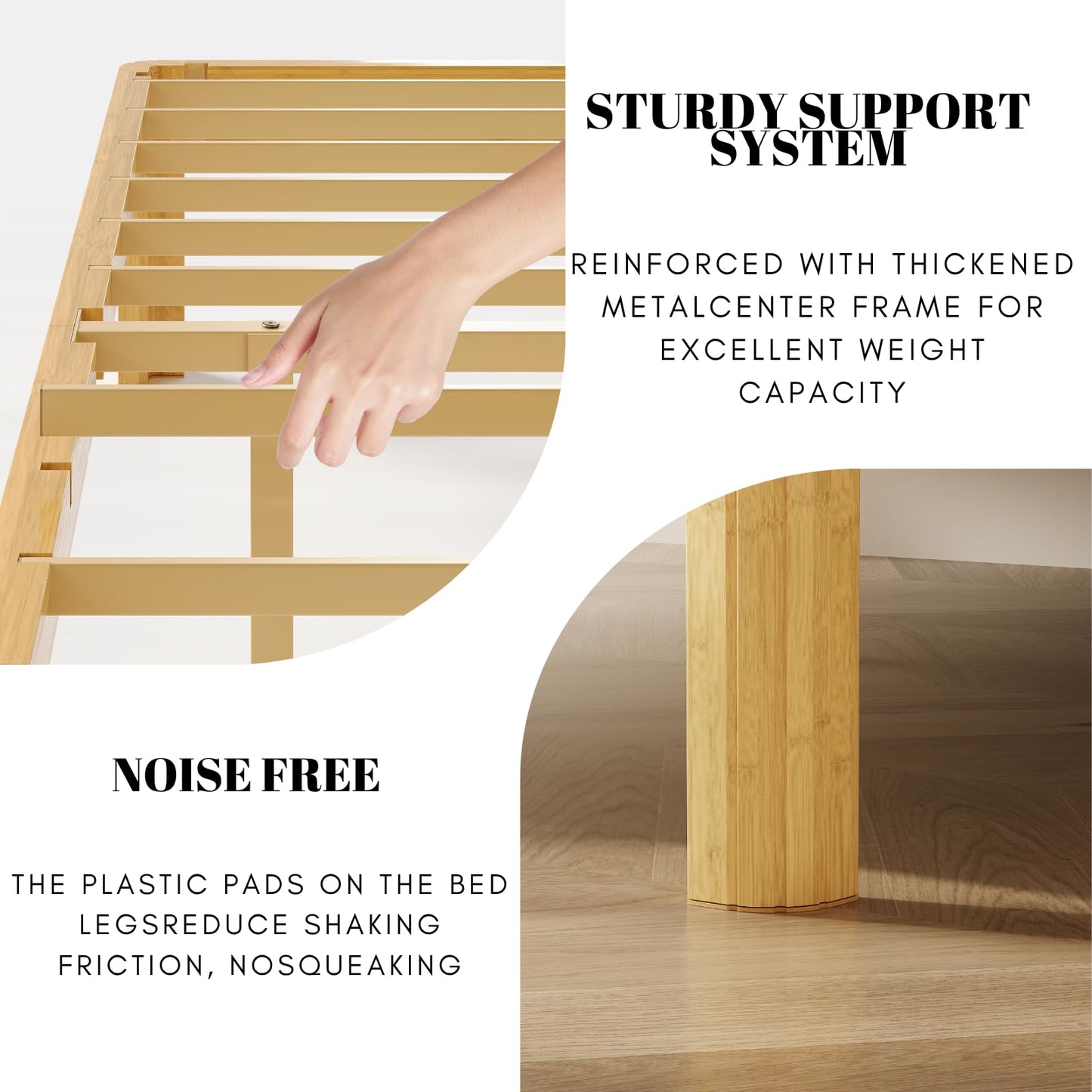 COMASACH 18 Inch Queen Wood Platform Bed，Mid-Century Wood Bed Frame Queen Size, No Box Spring Needed, Natural Finish, Easy Assembly