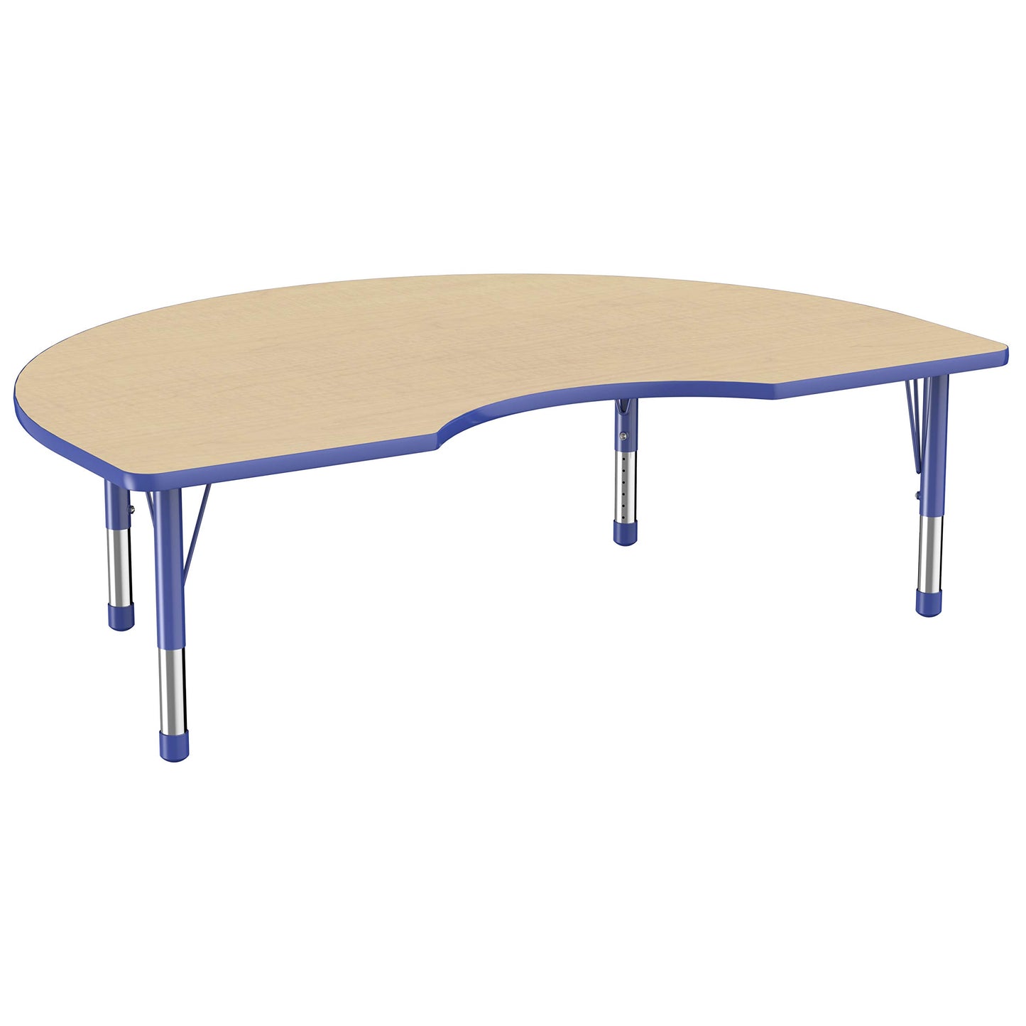 FDP Kidney Activity School and Classroom Kids Table (48 x 72 inch), Chunky Toddler Legs for Collaborative Seating Environments, Adjustable Height 15-24 inches - Maple Top and Blue Edge