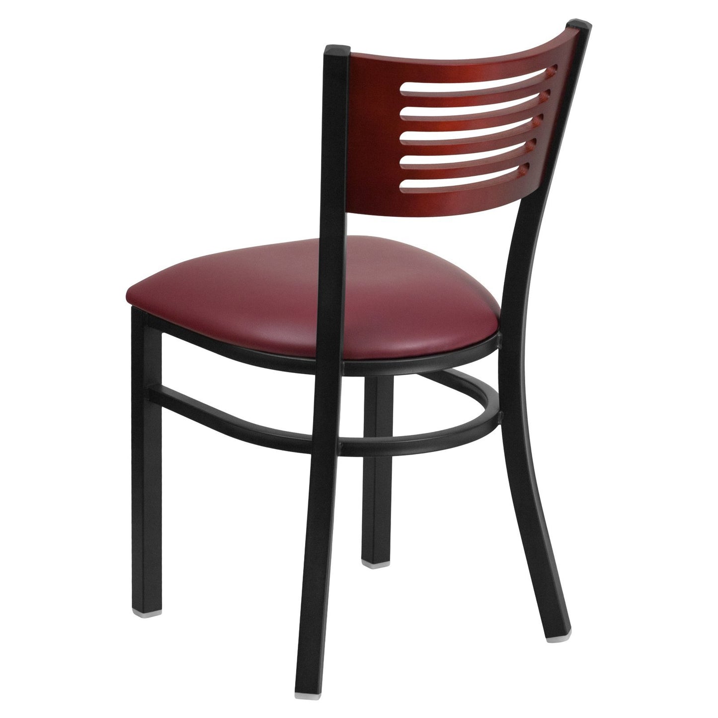 Flash Furniture HERCULES Series Black Slat Back Metal Restaurant Chair - Mahogany Wood Back, Black Vinyl Seat