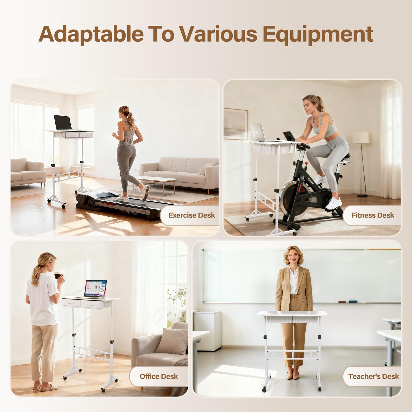 PapeFolicer Small Standing Desk for Walking Pad with Drawers, 27.6"-49.2" Adjustable Folding Standing Desk, 32in Portable Standing Desk on Wheels, Rolling Desk for Home/Classroom/Office, White