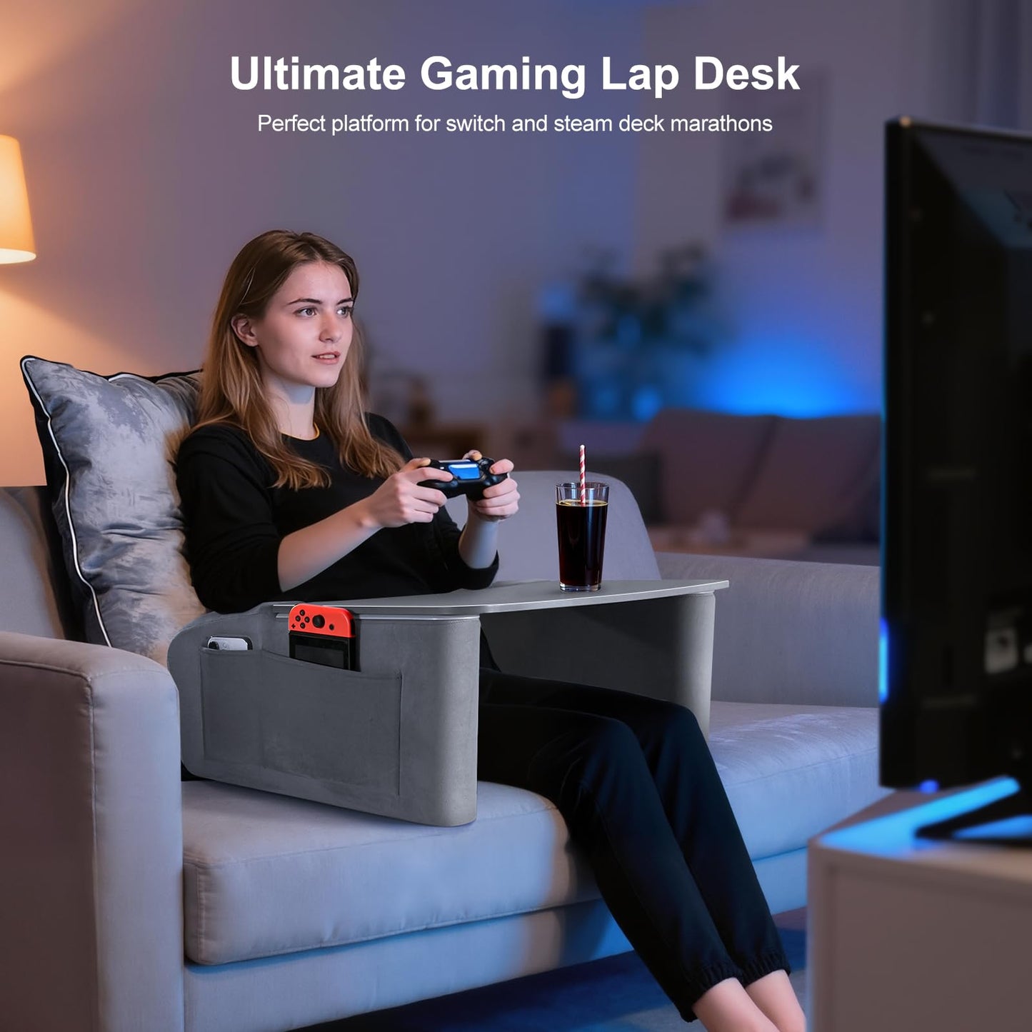 Lap Desk for Adults with Arm Rests,Ergonomic Laptop Pillow Stand for Bed,Couch,Floor,Large Table for Long Hours Work,Eating,Gaming,Reading and Writing,Lap Laptop Desk for College Dorm Room (Grey)