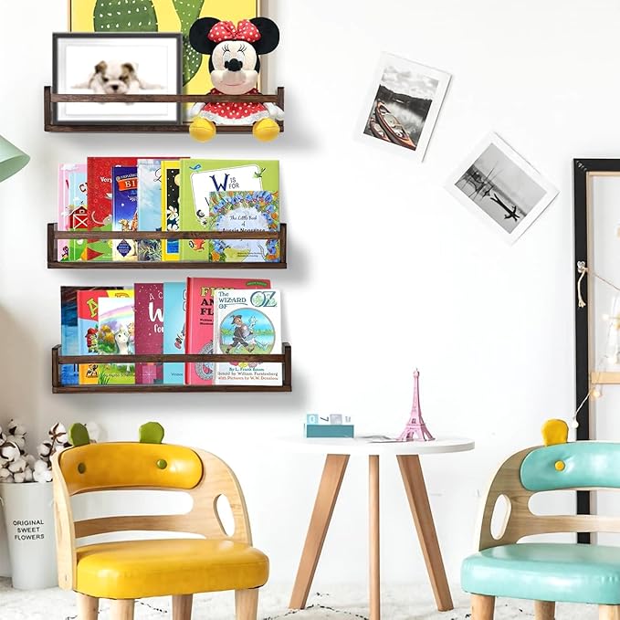 AZSKY Nursery Book Shelves 24 Inch Deep Walnut Floating Bookshelf