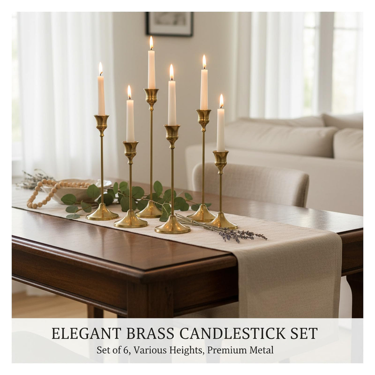 Candle Holder, Modern Minimalist Brass Gold Metal Candlestick Holders, Set of 3 Tall - Elegant Taper Candle Holders for Table Centerpiece, Wedding, Dinner Party Home Decor (2 Set 6 pcs)